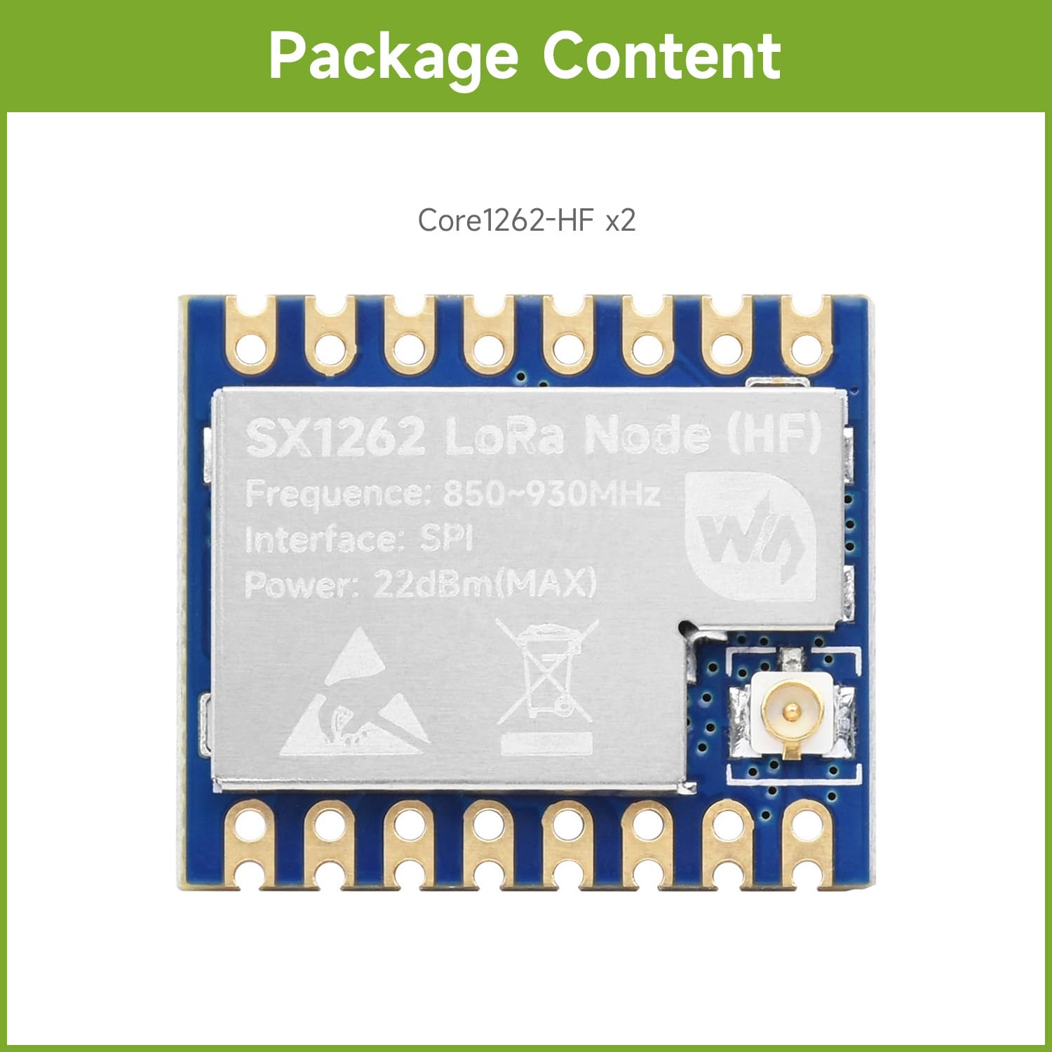 Waveshare Lot de 2 modules Core1262 HF LoRa, puce SX1262, appareils meshtastiques, communication longue portée, anti-interférence, convient pour bande sub-GHz