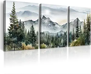 DZRWUBHS Large Wall Art for Living Room Wall Decoration for Bedroom Office Decor Abstract Mountain Forest Landscapes Ink Painting Framed Canvas Art Prints Ready to Hang Pictures Modern Home Decor