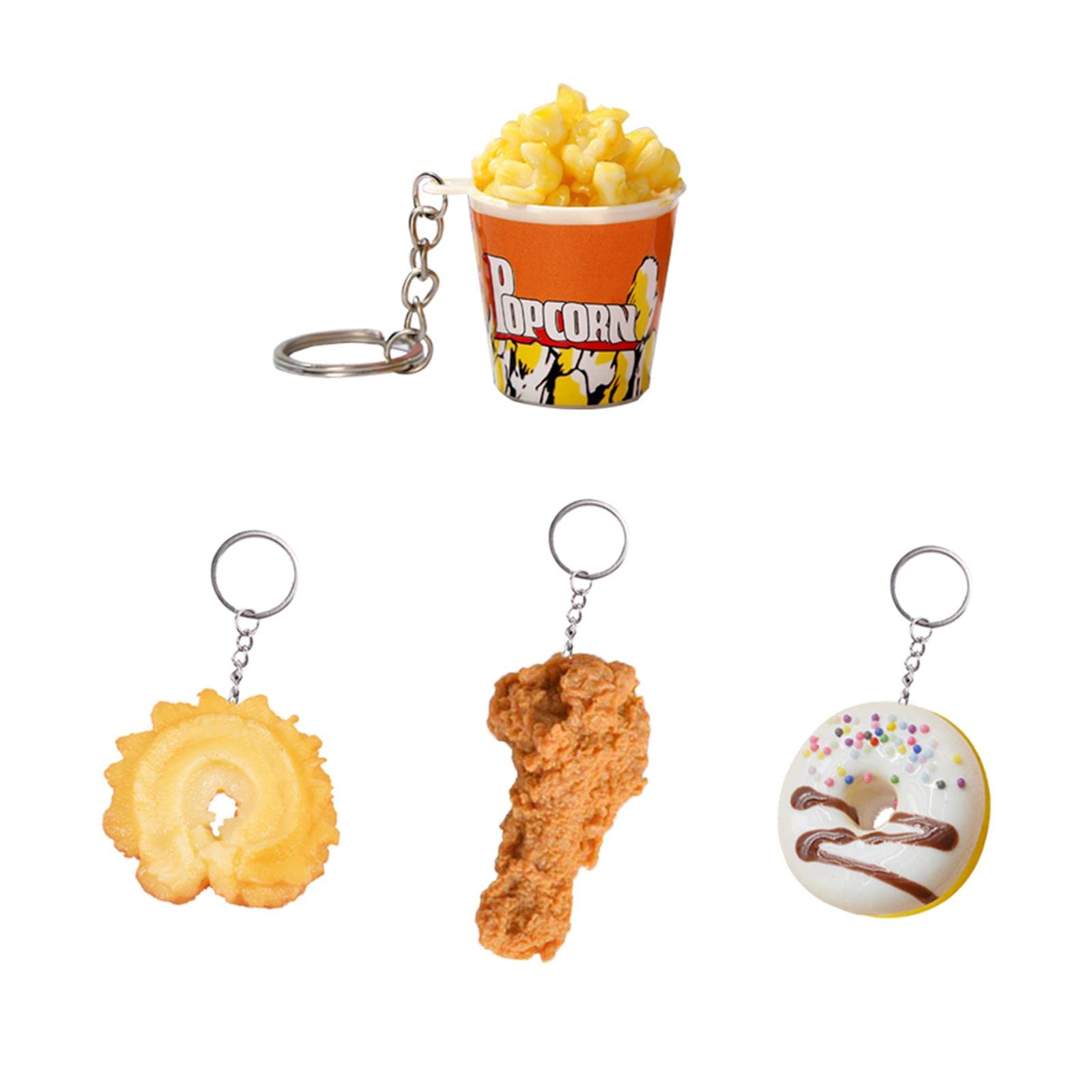 ROAISS 4 Piece Simulated Food Key Chain Cute and Interesting Pendant
