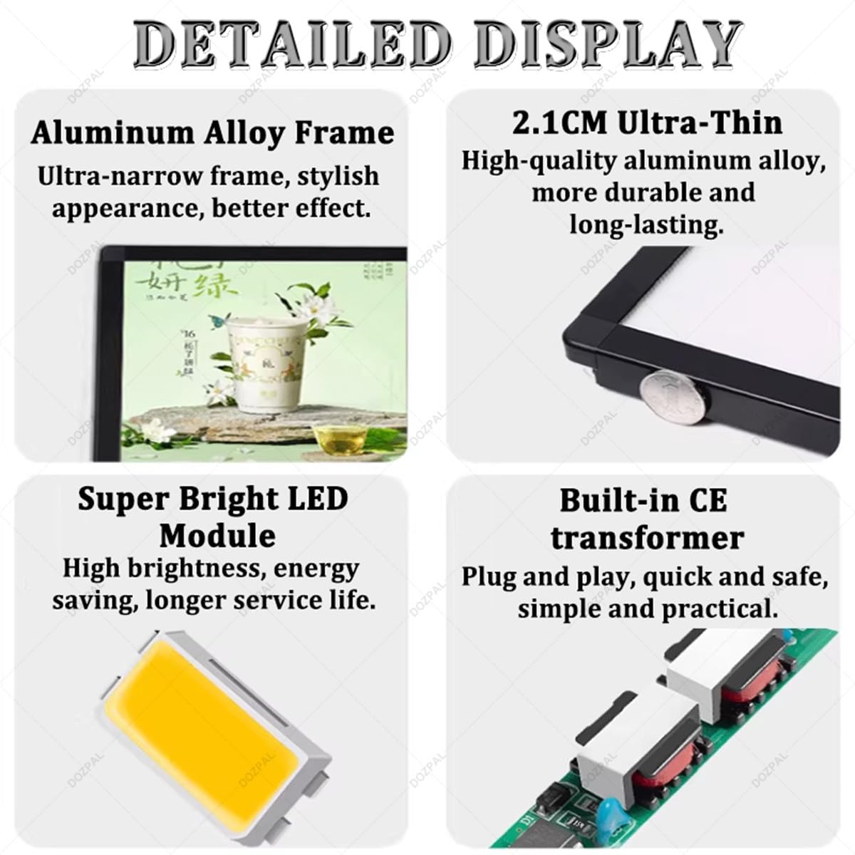 Ekran reklamowy LED, cyfrowa tablica menu do restauracji i podświetlany wyświetlacz LED, elektroniczny panel ścienny do restauracji, kawiarni i sklepów, format poziomy: 60 80 c
