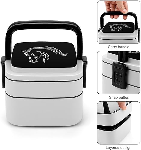Miniatura 5 de Fiambrera de caballo árabe para adultos, doble capa, a prueba de fugas, contenedores de viaje con cuchara para comida caliente en la oficina