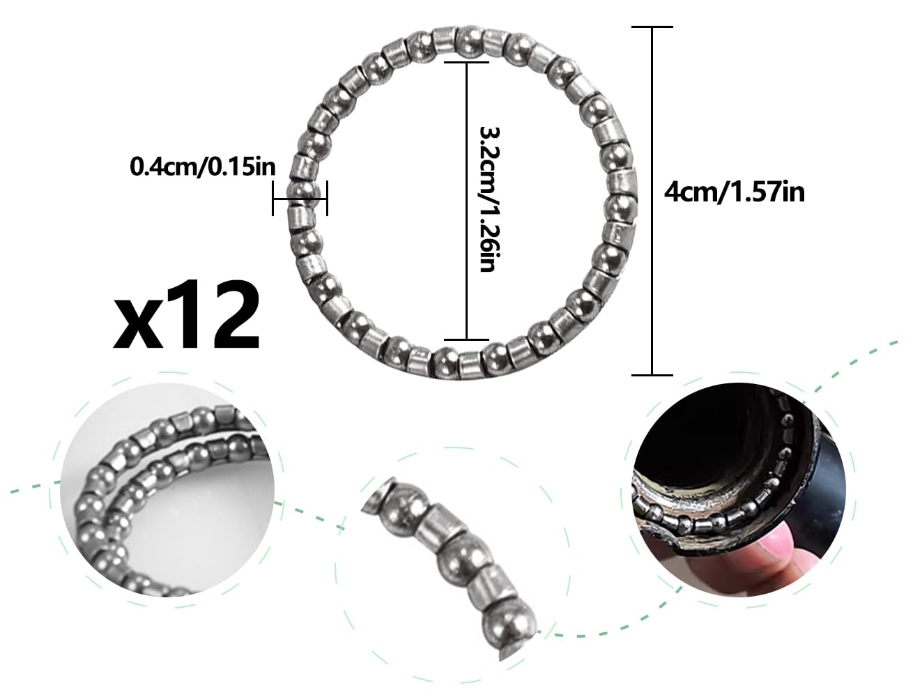 12 pièces roulements à Billes de vélo,Bague à Billes Cage de Roue Avant roulement à Billes Jeu de Direction,roulements à Billes pivotants de pédalier(40 mm)