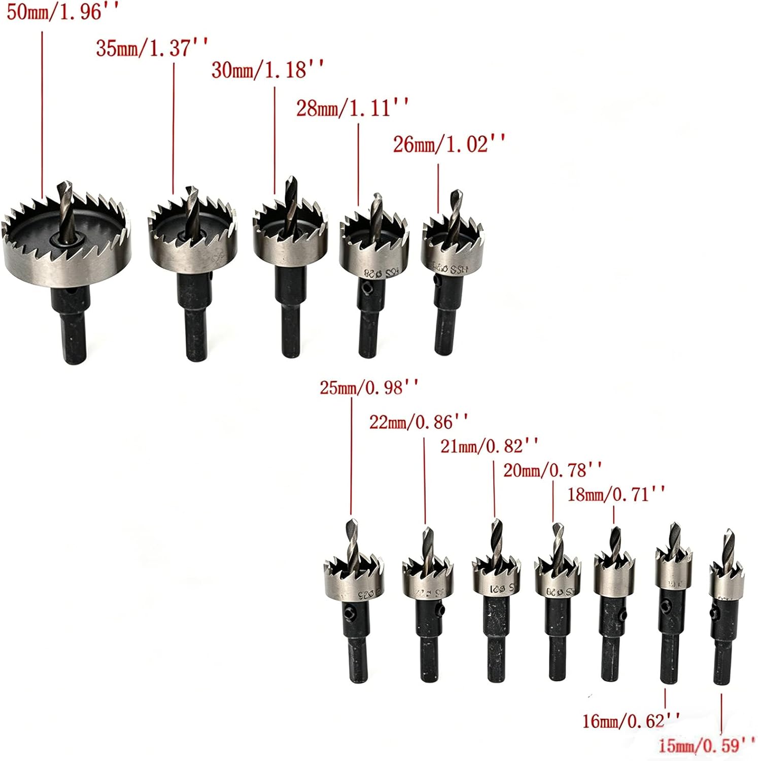 Heavy Duty HSS Hole Saw Kit Drill Bit Set High Speed Steel Hole Cutter with Arbor Tooth Cutting Opener Drill Bit for Stainless Steel,Copper, Iron and Metal Plastic Drywall 15-50mm (12, Grey)
