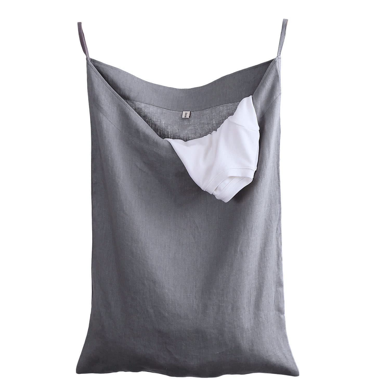 Amazhiyu Pure Linen Wäschekorb zum Aufhängen über der Tür, zum Aufhängen schmutziger Kleidung und platzsparend, Grau