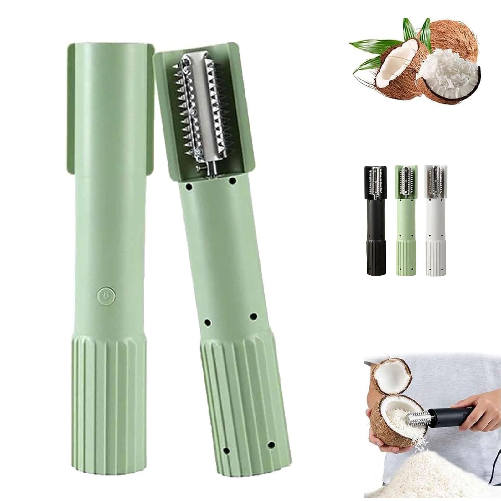 Máquina Ralladora De Coco Eléctrica, Trituradora Peladora Raspadora Mano Con Hoja Giratoria Antisalpicaduras Acero Inoxidable, Rallador Eléctrico Portátil Recargable(Green)