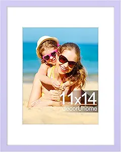 decorUhome 11x14 Picture Frame, Display Pictures 8x10 with Mat or 11x14 without Mat, Wall & Tabletop Display Photo Frame, Purple, 1 Pack
