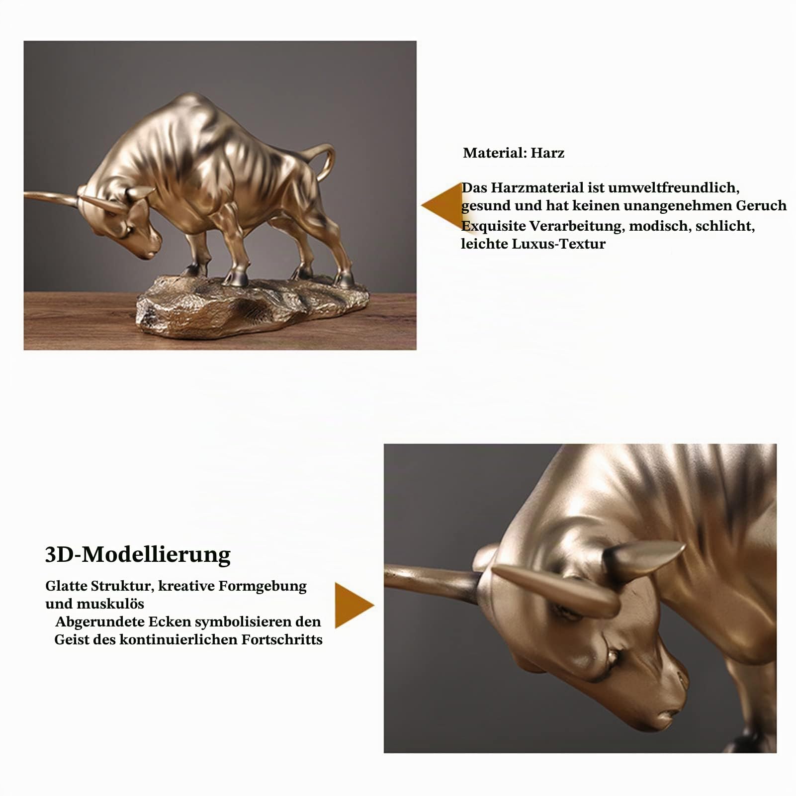 Goldener Stier, Stier Skulptur Dekoration, Gold, Moderne Kunst, Schmuckhalter, Tierstatuen, Schreibtisch, Tisch, Heimdekoration, Abstrakte Skulpturen, Harz, Stier Statuen, Glückliche