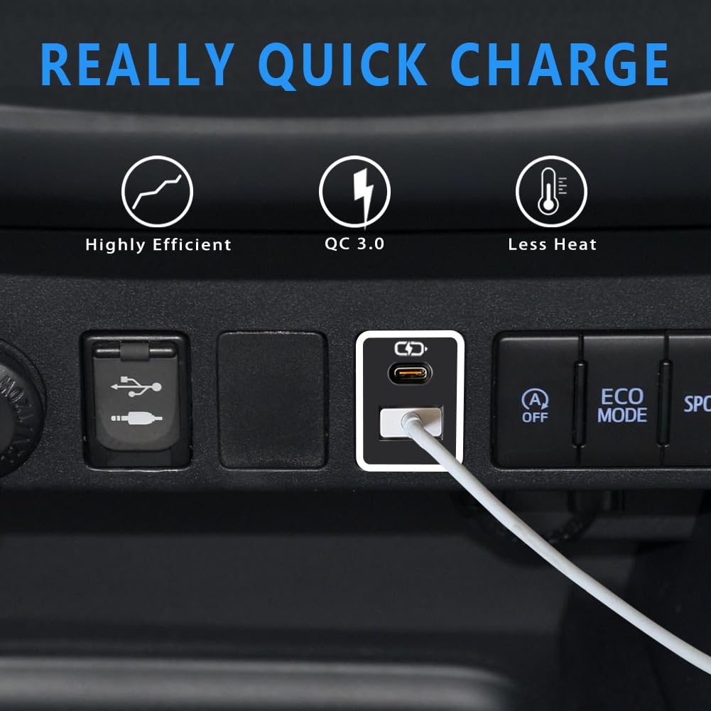 B&DOG XSIN Car Charger PD QC3.0 Fast Charge Type c USB Port Socket Fast Charging with LED Light Show, for Toyota?White-1.3x0.9inch?