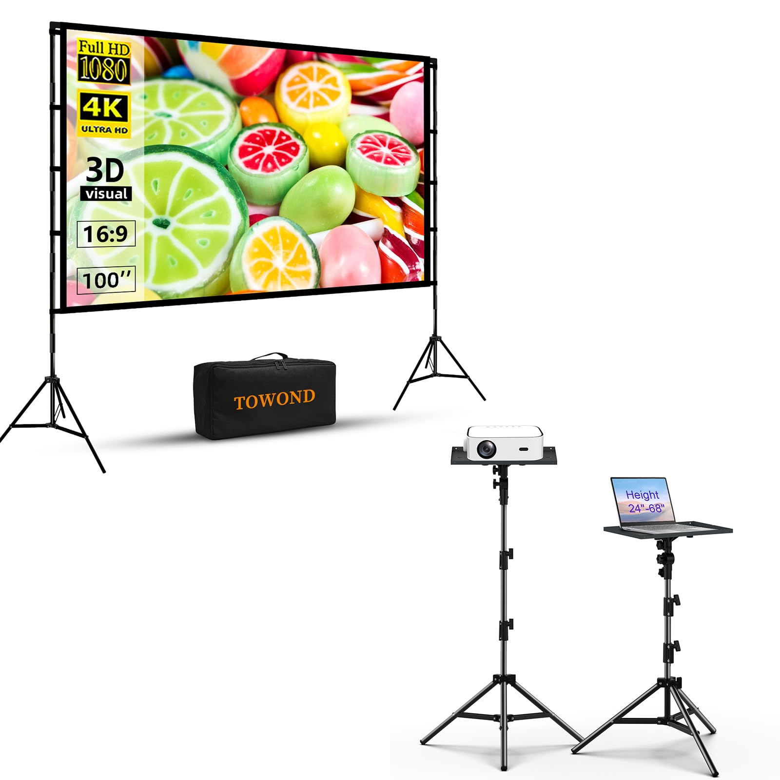 TOWOND Adjustable Projector & Laptop Tripod Stand - Portable Floor Mount For Home, Office & Studio Use (24-68")