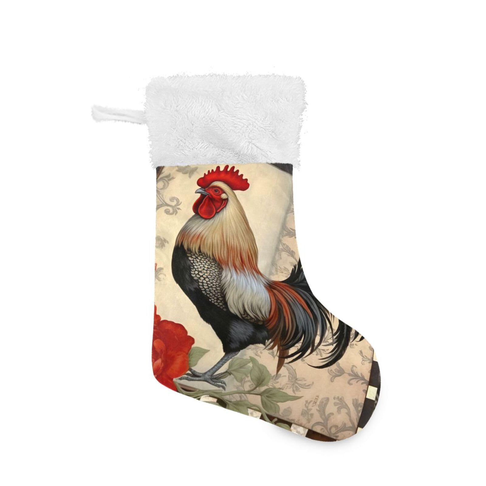 Flradish 2PCS Vintage Rooster Christmas Stockings Personalized 18”Large with Plush Cuff Christmas Decorations Stocking Holiday and Family Stocking