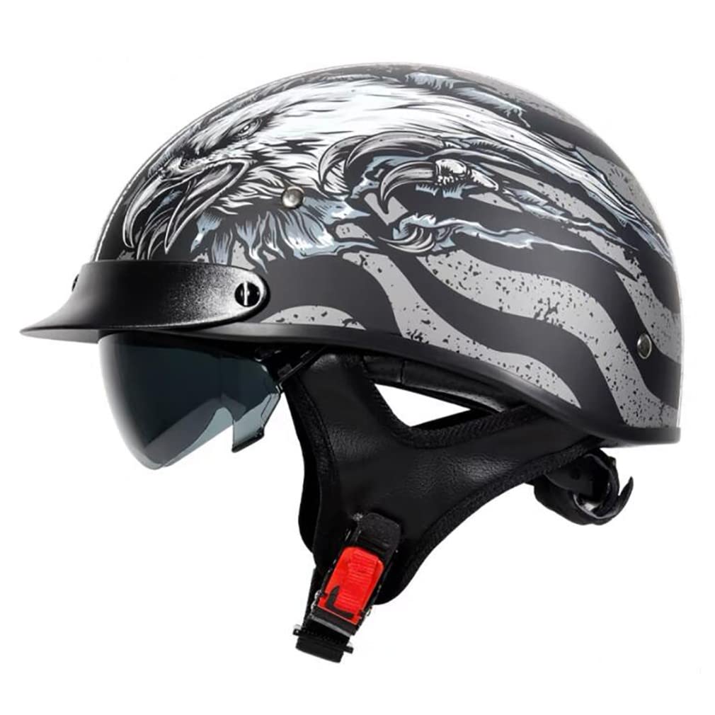 Casque Moto Demi-Ouvert Homologué ECE Casque Demi Jet Moto Casque Coupe-Vent Homme Et Femme 3/4 Demi-Casque Harley Vintage Casque Style Rétro Avec Visière Jugulaire Ajustable Boucle