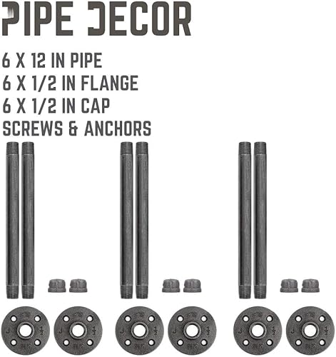 Miniatura 8 de Pipe Decor Soportes industriales para estantes  Juego de dos, accesorios industriales de acero gris hierro, bridas y tubos para estantes flotantes