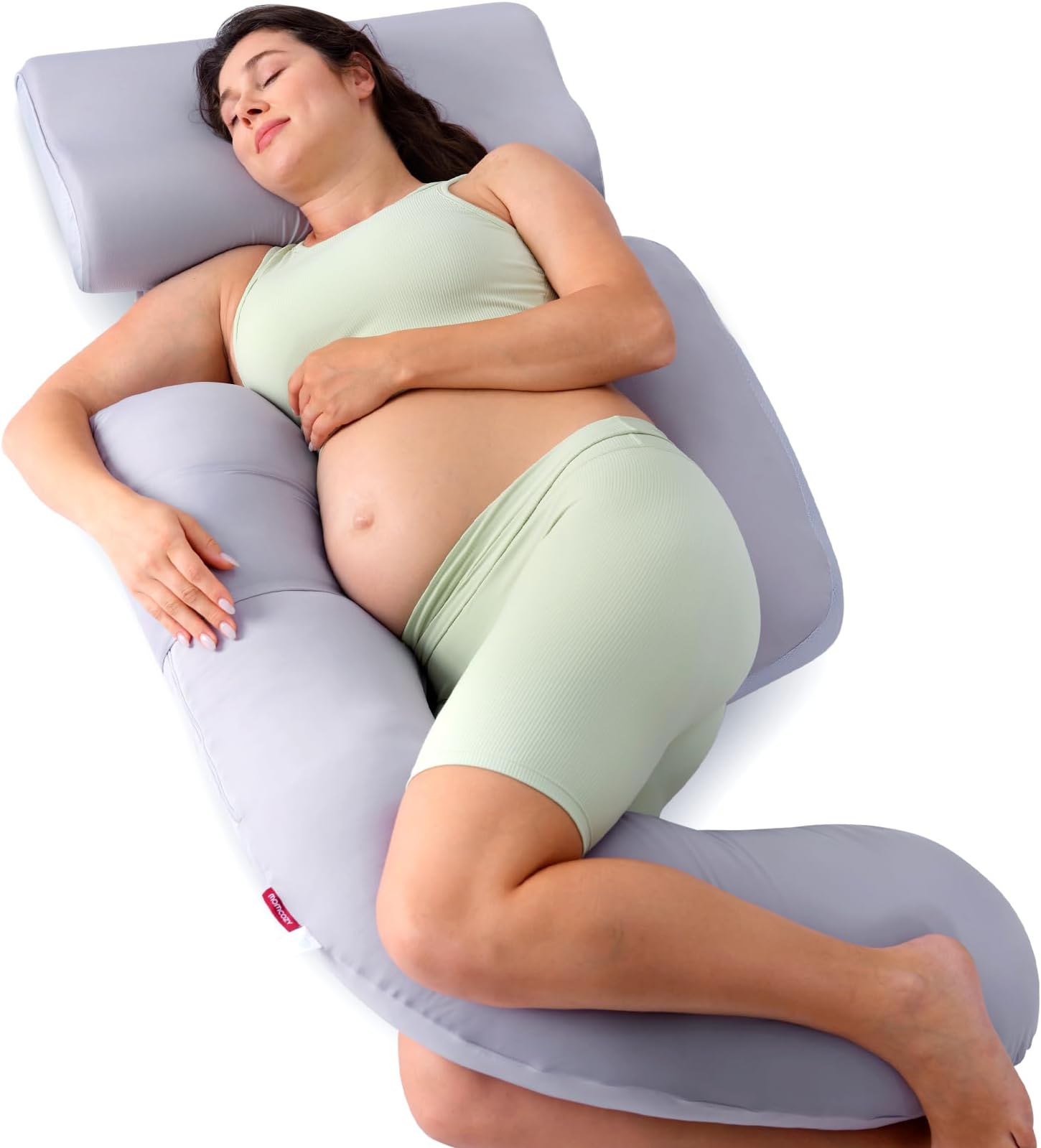 Pregnancy Pillow with Cooling Cover, Detachable G-Shaped Maternity Pillow with Adjustable Belly Wedge, Full Body Support for Expecting Mothers, Grey