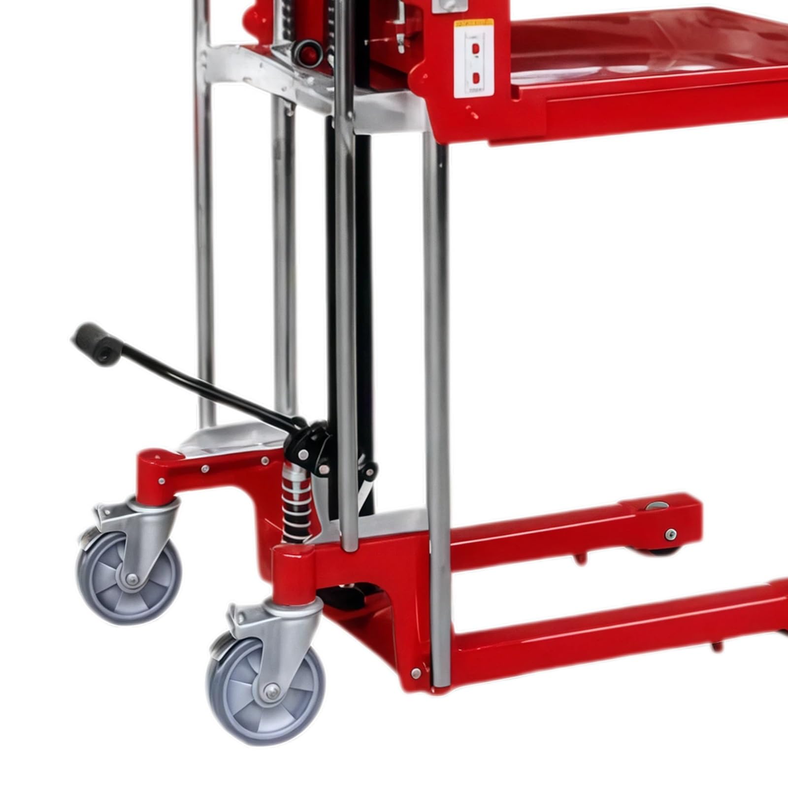 Transpallet Carrello elevatore idraulico manuale, capacità 400 kg, sollevamento 110 cm, con piastra di copertura rimovibile