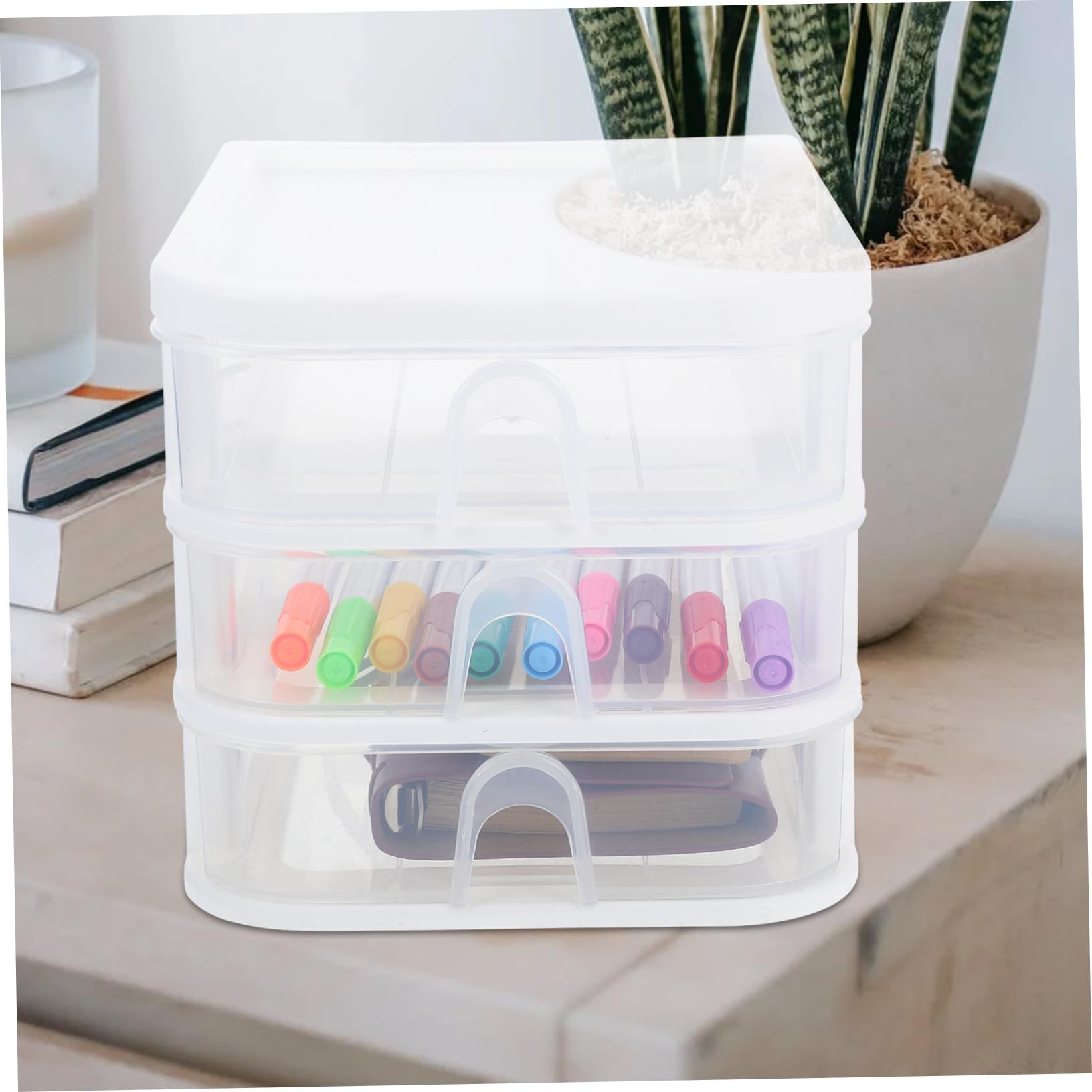 Organizador Escritorio Transparente con Cajones Deslizantes Caja Almacenamiento Plástico para Oficina Organizador Compacto para Objetos Almacenamiento Ordenado Fácil