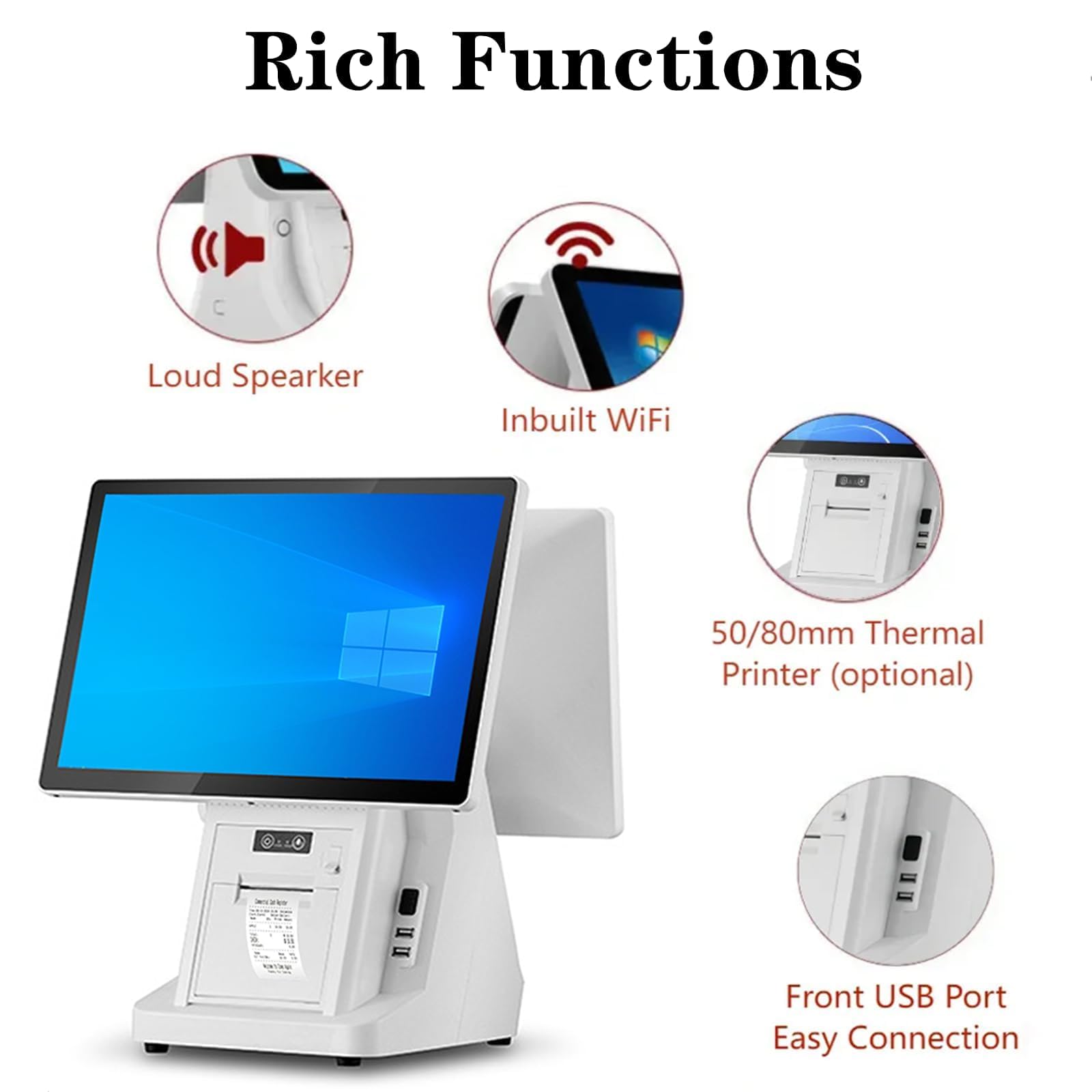 Kasa fiskalna POS z podwójnym ekranem dotykowym 15,6 cala, kasjer dla małych firm z procesorem I3, 8 GB RAM, 128 GB SSD, Windows 7/10, system POS dla handlu detalicznego i restauracji