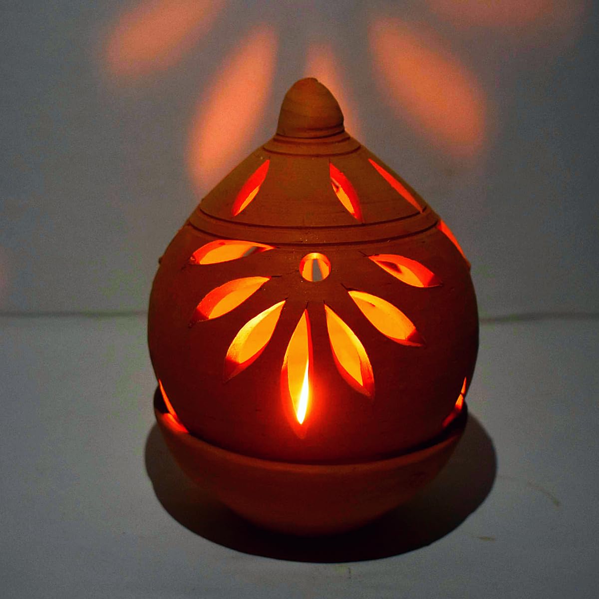 Diya with Lid for Pooja | Handmade Clay Deepam with Cover | Clay Oil Lamp for Mandir & Home Decoration | Vintage Diya for Pooja - LC1 - Pack of(1)-image-24