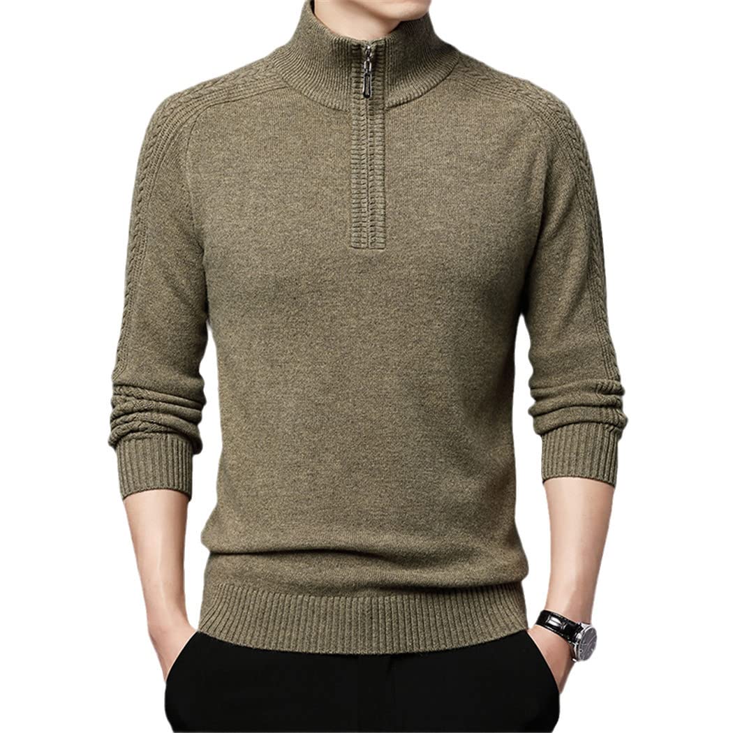 Pull à demi-fermeture éclair vert homme L avec col montant isolant et chaud