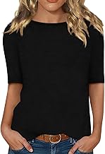 Minetom Damen Halbarm T-Shirt U-Boot Ausschnitt Sommer Tshirt Einfarbig Oberteil Basic Shirts
