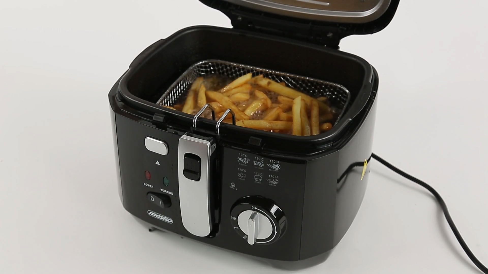 Mesko MS4908 Friggitrice ad Olio Elettrica, 2,5 Litri, Temperatura Regolabile, Secchio Antiaderente Rimovibile, Coperchio con Filtro Antiodore e Finestra, Facile da Pulire, 1800W, Nero
