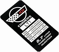 Vista 4 de 1 pieza C4 Corvette 1993-1996 LT1 Especificaciones del motor Placa de datos de metal Placa de emblema de consola 3D con distintivo para Corvette