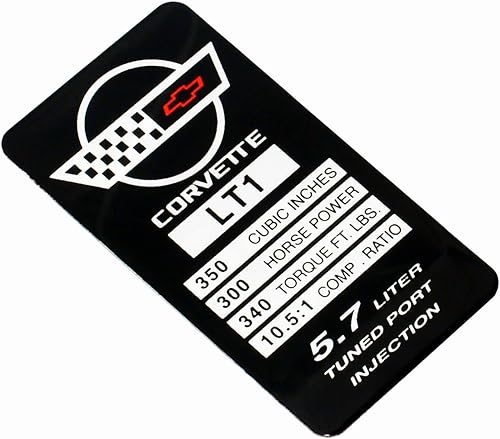 Miniatura 4 de 1 pieza C4 Corvette 1993-1996 LT1 Especificaciones del motor Placa de datos de metal Placa de emblema de consola 3D con distintivo para Corvette
