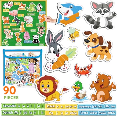 ALSLEA Felt Story Board Pieces 90Pcs Farm, Wild, Marine Animals Learning for Toddlers, Felt Board Story Sets, Children’s Flannel Board Storytelling Accessories (Animal-No Felt Board)
