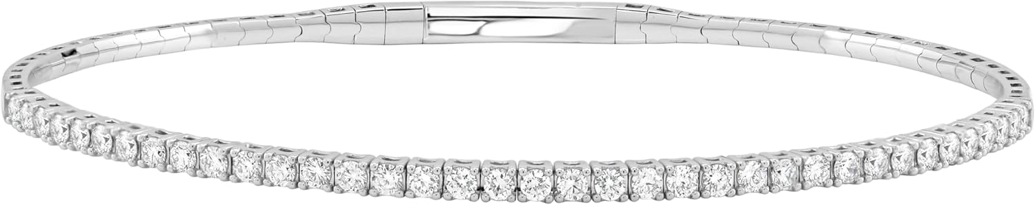 Diamond Wish 9/10 Carat Lab Grown Diamond Flex Bangle Bracelet for Women - 14k Gold Tennis Bracelet for Her - 6.75 Inches Long Bracelet (E-F, SI1-SI2, 0.90 cttw) - Invisible Double Locking