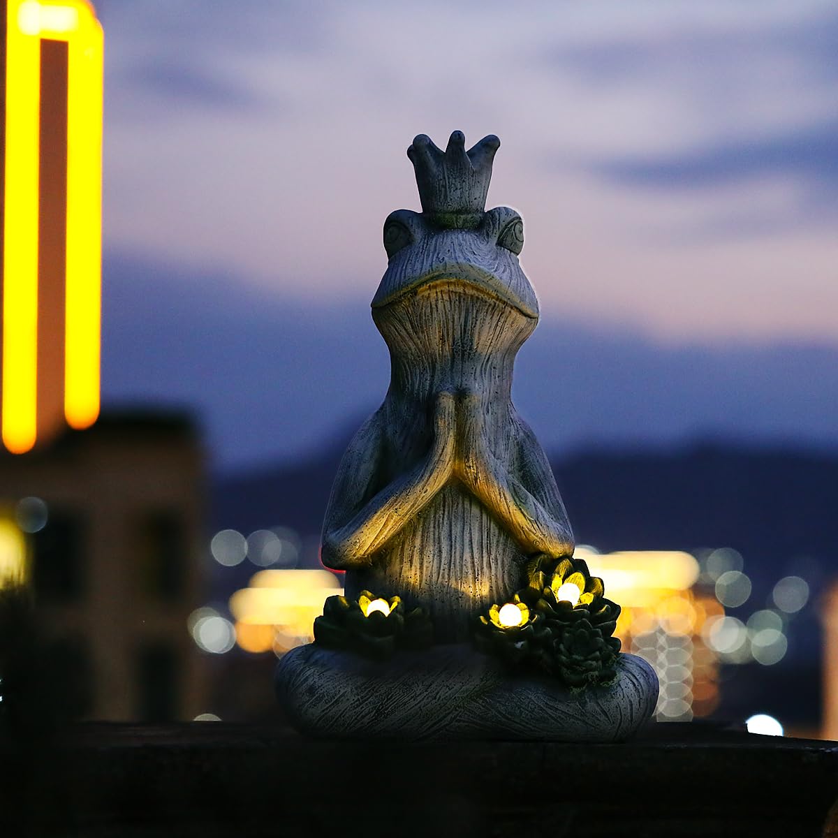 Statua da giardino a forma di rana per yoga, luci solari sostenibili ed ecologiche, con LED sostenibilità, scultura per cortile, balcone, decorazione per la casa (50,8 cm di altezza)