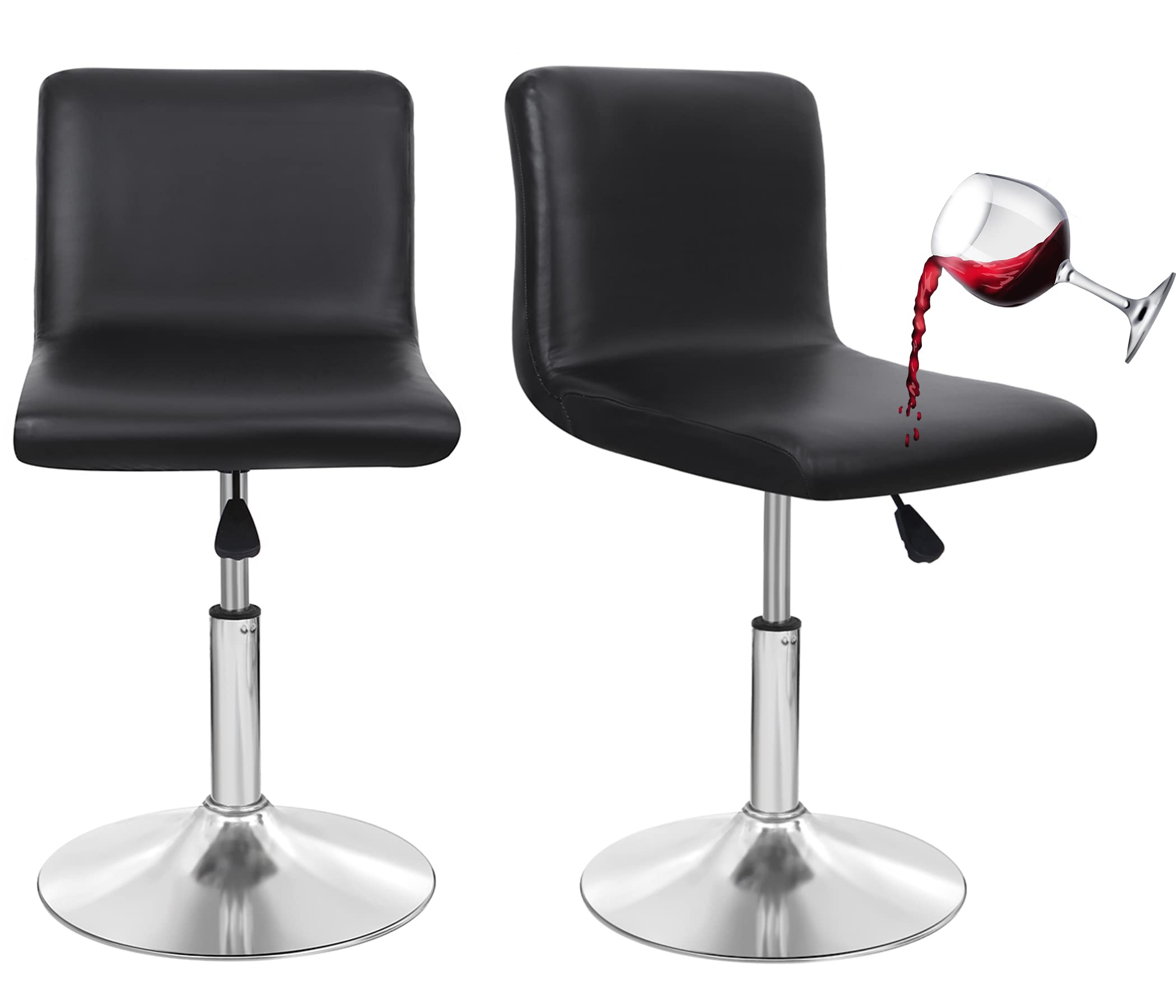 Deisy Dee Waterproof Bar Stool Chair Covers, PU Leather Barstools Chair Covers, Spandex Slipcover for Short Stool Chairs (Black, 2)