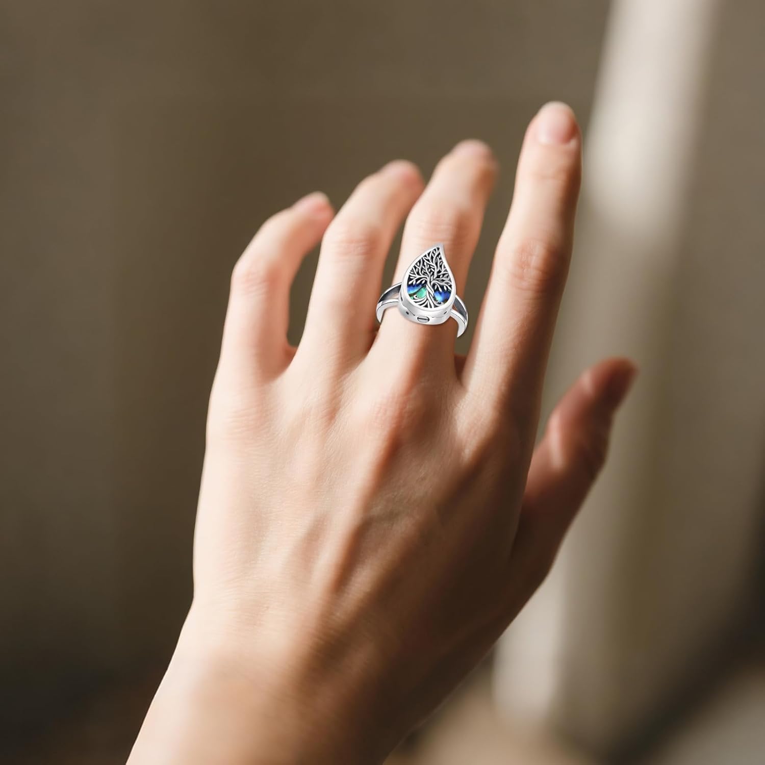 URONE Urn Rings for Ashes 925 Sterling Silver Tree of Life Cremation Ring for Ashes Memorial Jewelry Gifts for Women