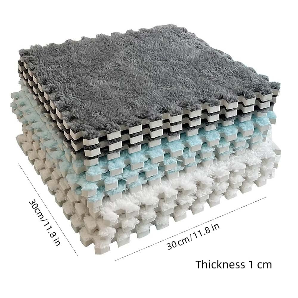 Tappetino, 12 pezzi Piastrelle per moquette ad incastro in peluche, piastrelle antiscivolo in schiuma EVA, per la stanza dei giochi dei bambini, 30x30 cm (A)