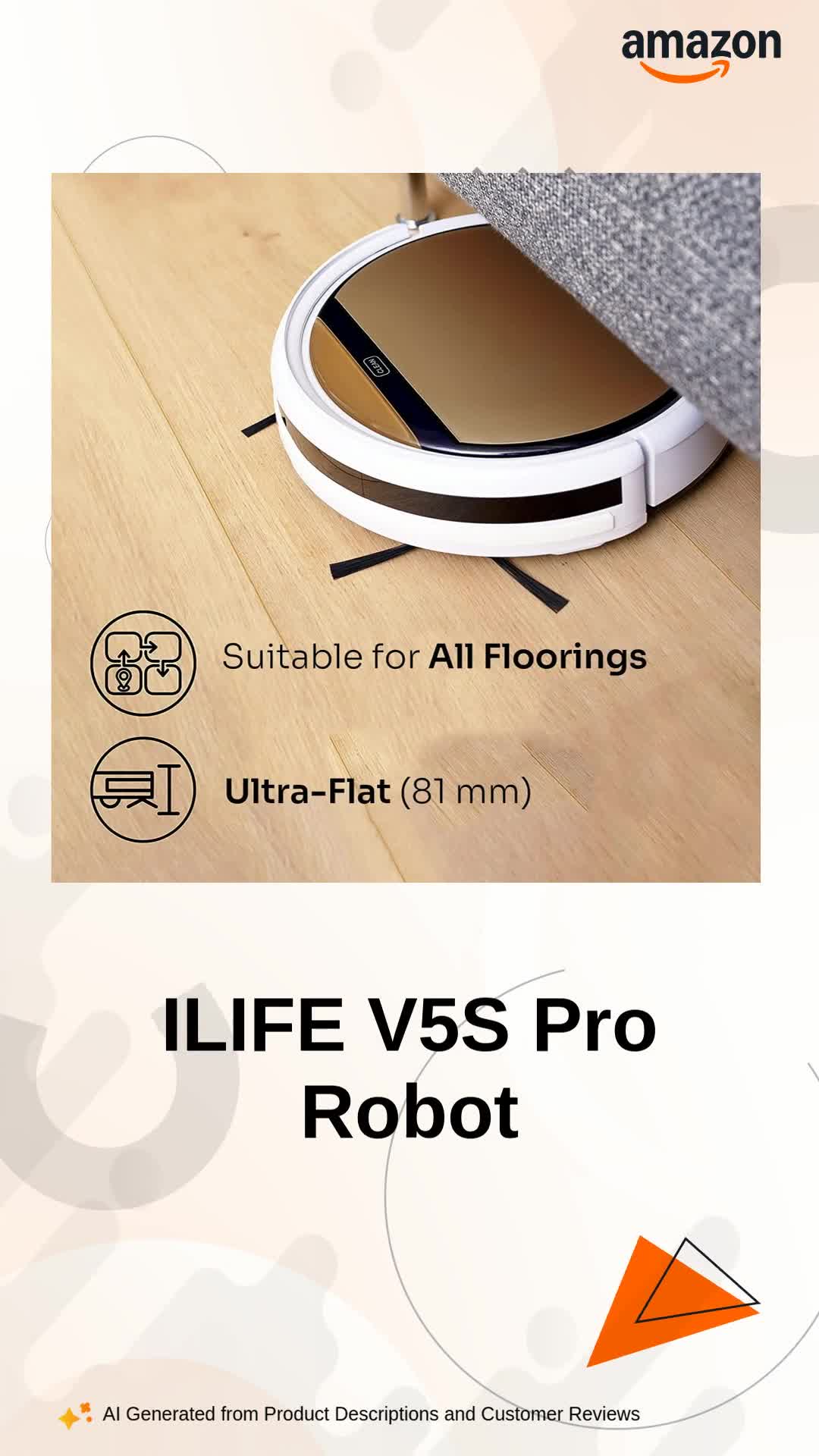 ILIFE V5S Pro With App Robotic Vacuum Cleaner, Powerful Suction