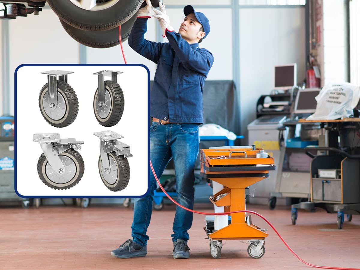 Nisorpa 4 ruedas giratorias para cargas pesadas de 200 mm, ruedas con freno, giratorias 360°, ruedas de transporte con rosca, capacidad de carga de 900 kg (2 ruedas fijas, 2 ruedas de freno)