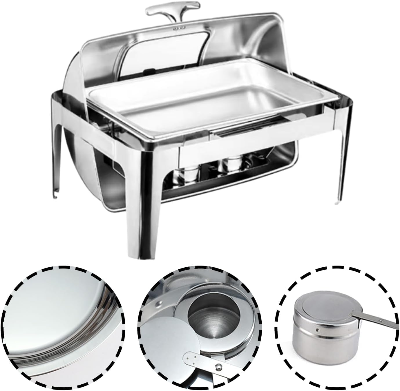 Chafing Dish Buffet-Set, 9 l, isoliert, rechteckig, mit sichtbarem Roll-Top, Lebensmitteltablett, Wasserbehälter, Brennstoffständer für Hochzeiten, Partys, Bankette, Essen, 1 Stück (Größe: 2)