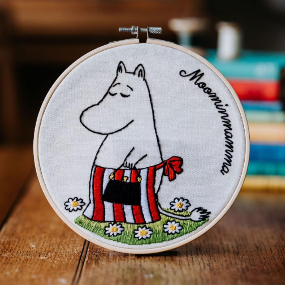 The Crafty Kit Company Moomin Embroidery Craft Kit, Moominmamma Shopping Embroidery Craft Kit for Beginners with Hoop Needle - Image 2