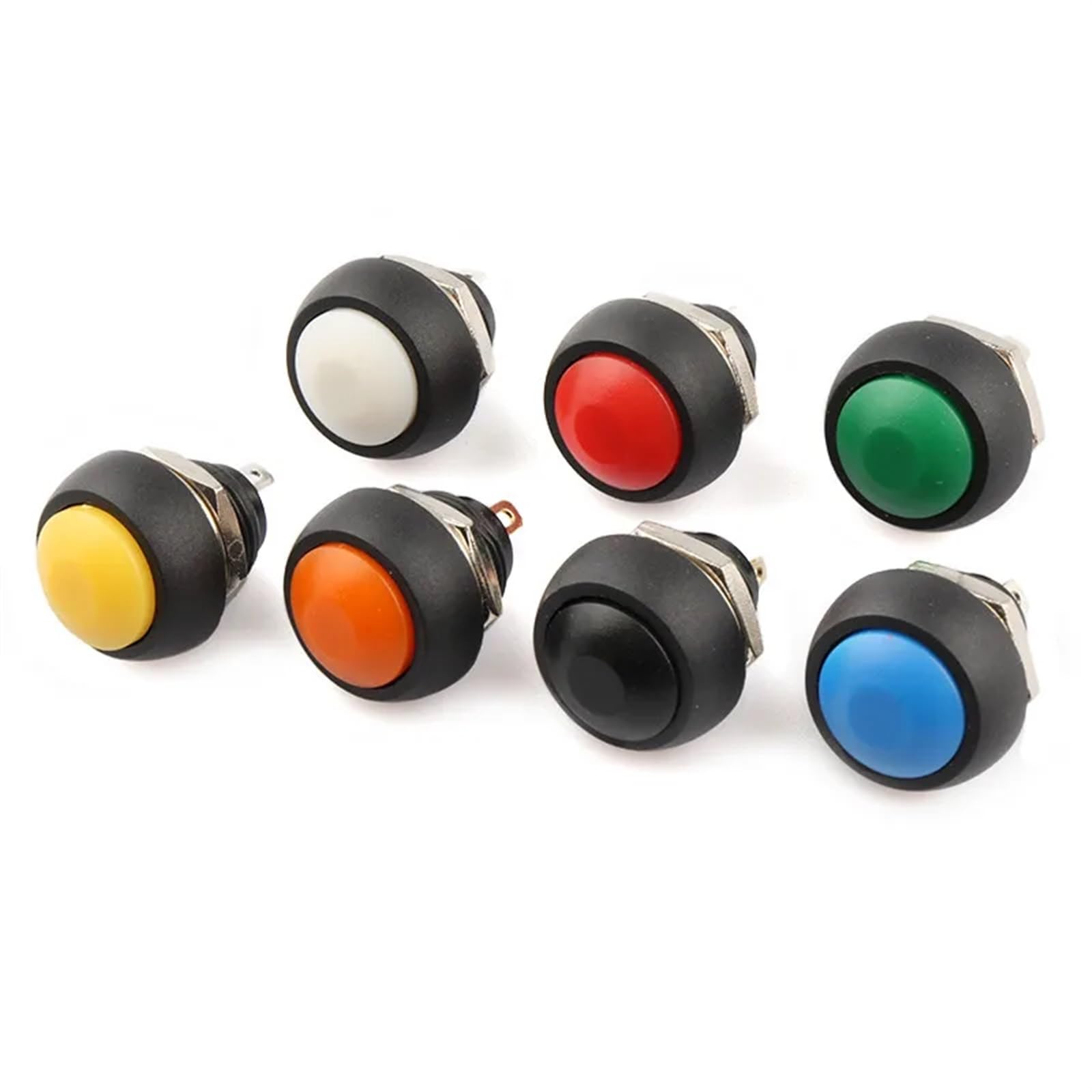 10 piezas PBS-33B Botón pulsador momentáneo SPST de rosca de 12 mm rojo, verde, azul, amarillo, negro, y naranja, CA 125 V, 6 A, 250 V, 3 A(Orange)