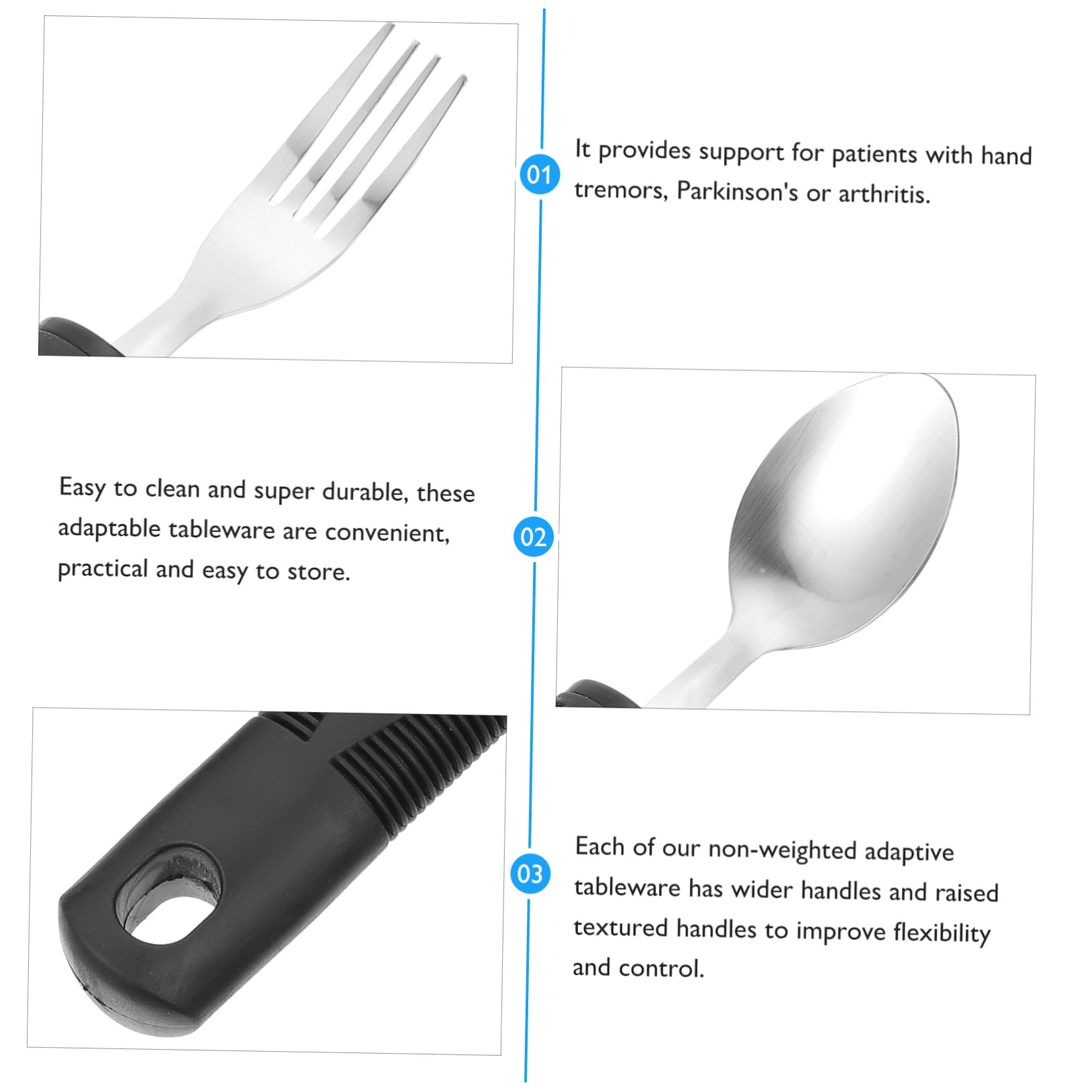 Ipetboom Posate Shake in Acciaio con Manici in Plastica Antiscivolo per Anziani e Disabili Facili e Resistenti per Alimentazione Quotidiana