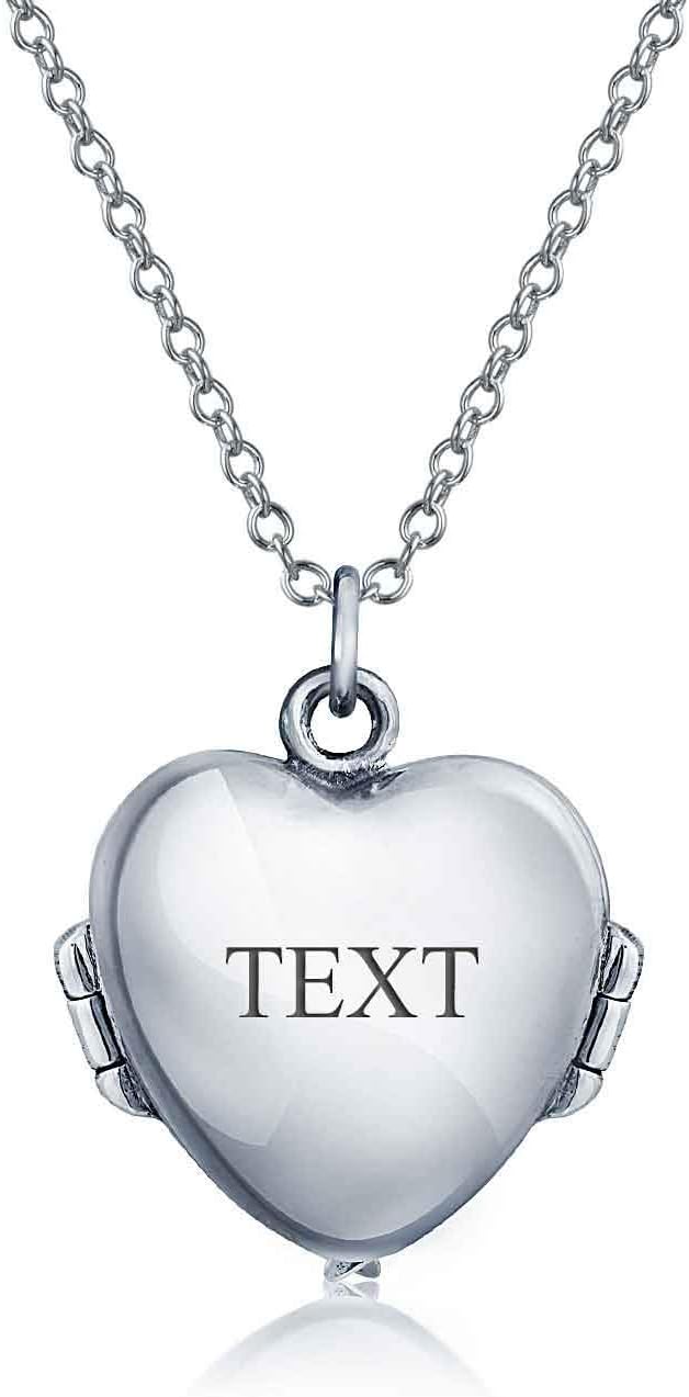 Bling Jewelry Personalize Plain Dome Protection Guardian Angel Wing Feathered Heart Shaped Keepsake Locket For Women Teens Holds Photos Pictures .925 Silver Necklace Pendant Customizable - Image 4