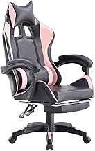 WeHome - Sedia da Gaming Racing Ergonomica Reclinabile con Braccioli, Poltrona Ufficio Girevole con Rotelle, Poggiapiedi, Poggiatesta e Cuscino Lombare in Similpelle, Portata: 125kg (Rosa)
