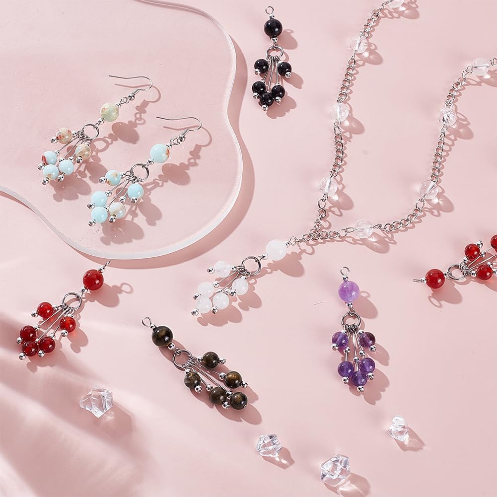 AHANDMAKER 12Pcs 6 Styles Round Stone Tassel Pendants,Natural Gemstone Pendants, Mixed Stones Beading Charms for Bracelets Keyrings Anklets DIY Crafts - Image 4