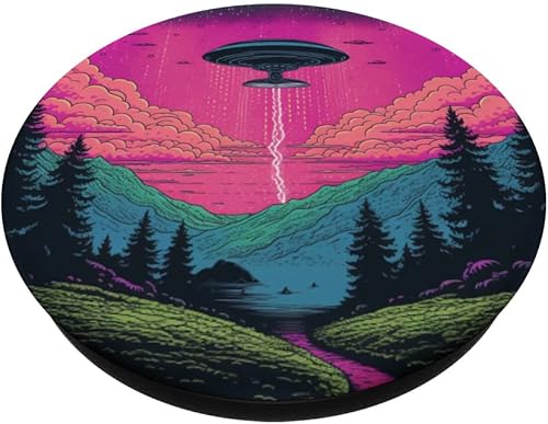 Miniatura 2 de Retro Alien Abduction Synthwave Ufo PopSockets intercambiables PopGrip
