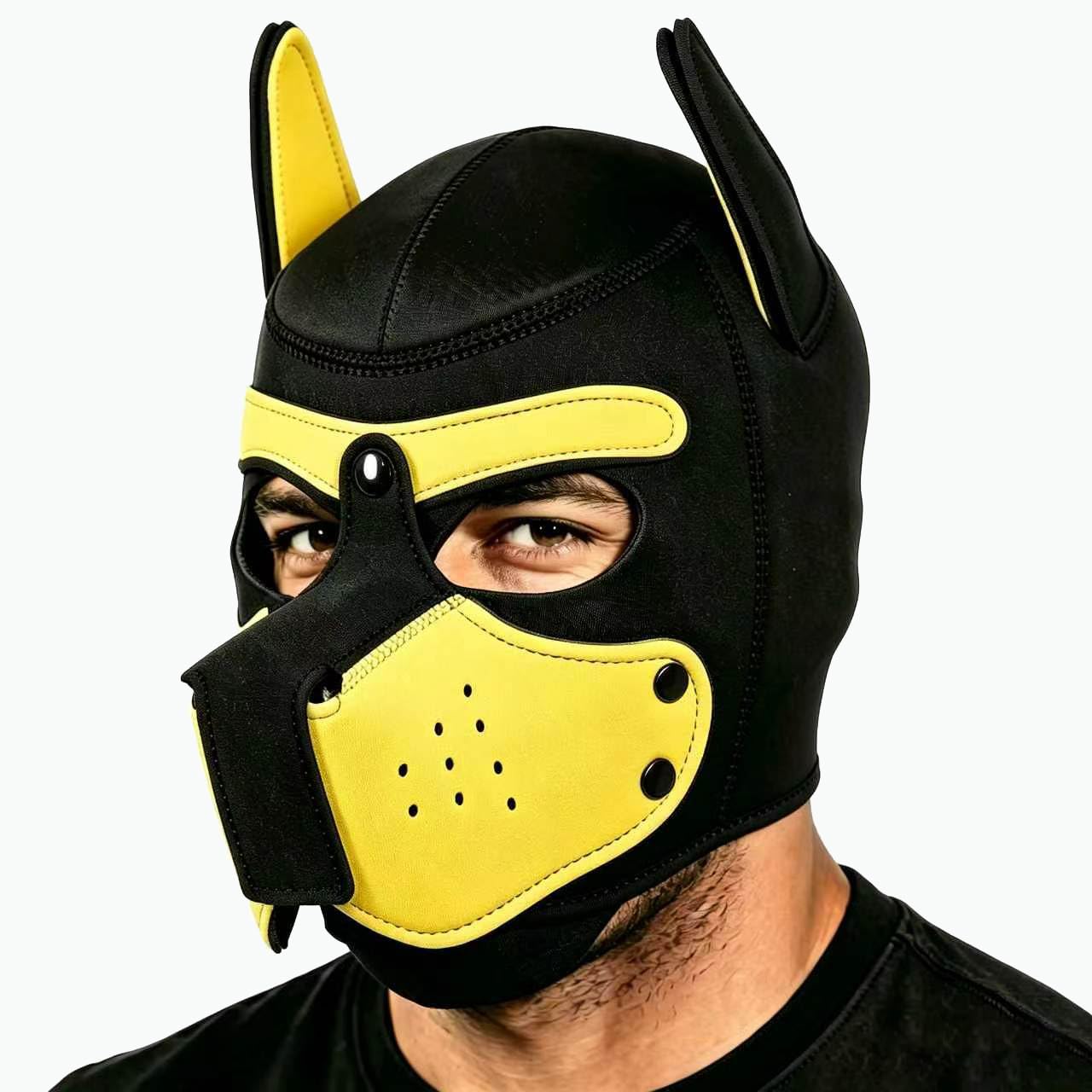 Pup Hood, Pup Play Hood, Removable Dog Full Face Pup Hood (Yellow)