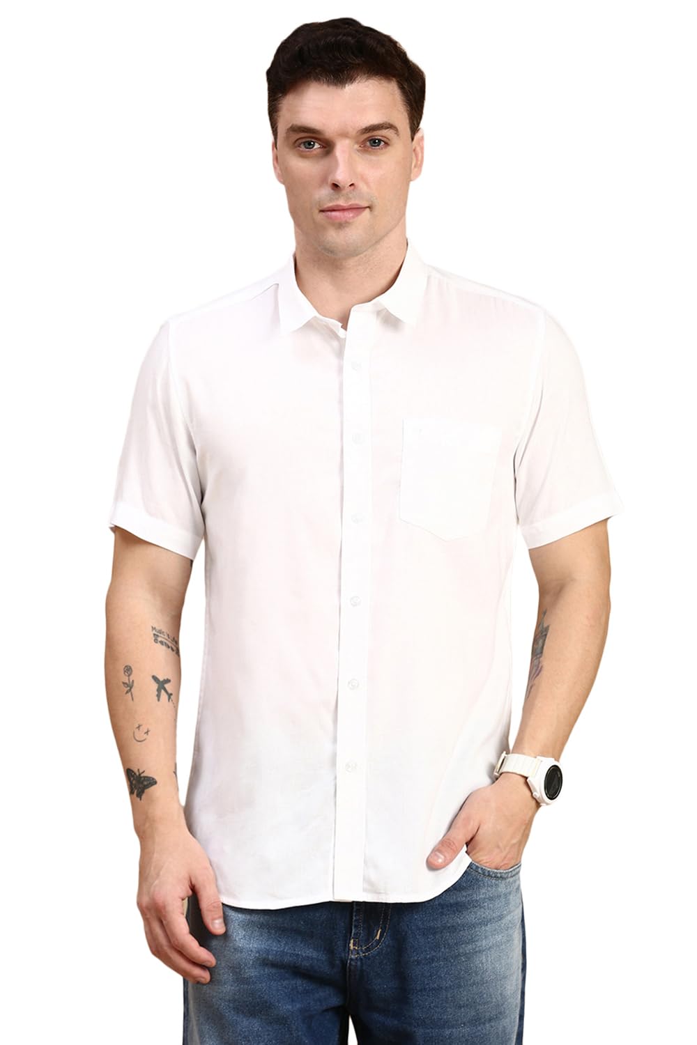 Men's Half Sleeve Polo Neck Slim Fit Checked Shirt-image-42
