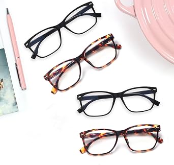 4 Pack Progressive Multifocal Reading Glasses for Men and Women with Computer Blue Light Filter - Eye Strain Protection