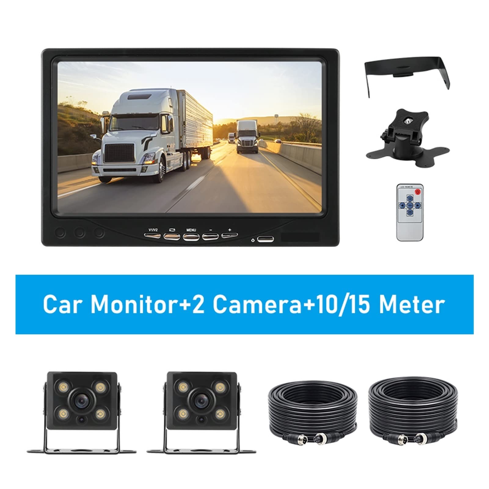 GPS pour Voiture, Caméra de recul 7 Pouces 108 0P LCD Écran Moniteur Voiture Revers Système stationnement Vision Nocturne imperméable for Camion Auto RV(2 Camera 10M 15M)