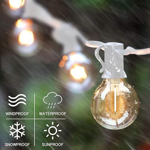 Miniatura 3 de SUNTHIN Guirnalda de luces blancas para exteriores, luces blancas de 48 pies para patio con 25 bombillas LED G40 inastillables (1 repuesto), luces