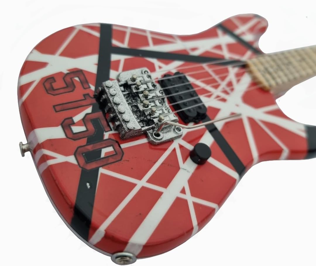 – Eddie Van Halen - Miniature Guitar Replica - Music Gifts - Handmade Ornamental 1/4 Scale - Includes a Display Box, Name Tag and Miniature Guitar Stand