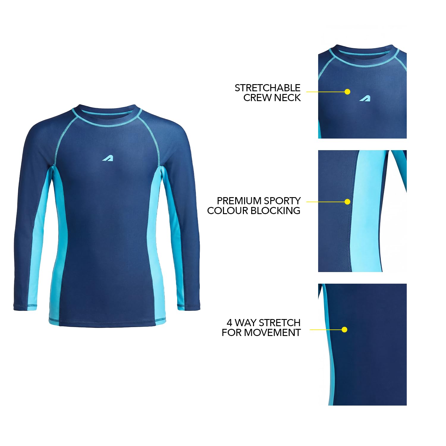 Boldfit Swim Suit for Boys Full Sleeve Swimming Costume, Stretchable Swim T-Shirt, Flexible Fit Swimwear β Blue(S)