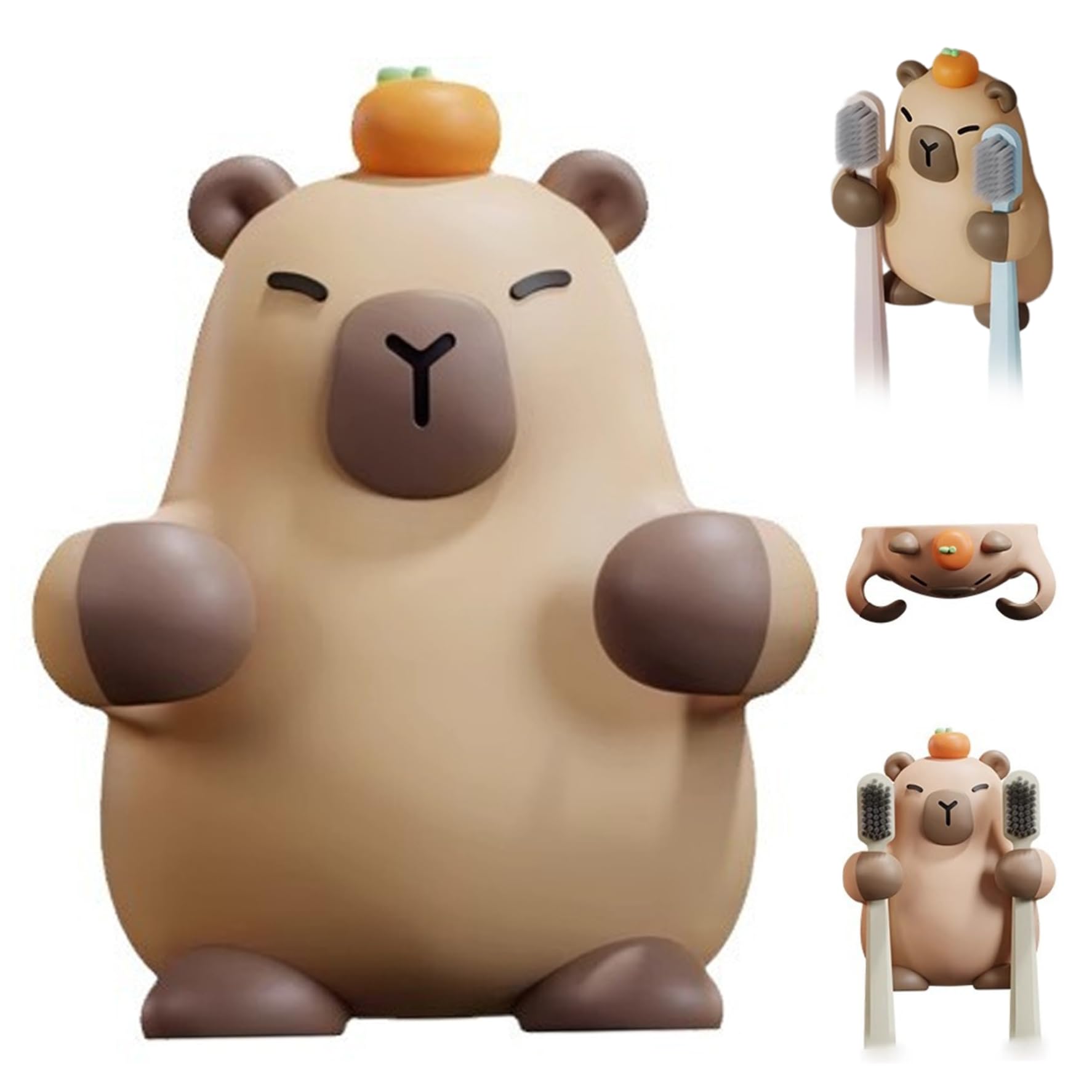 Licsaliwe Brown Capybara Toothbrush Holder, Cute Toothbrush Wall Holder With 2 Slots Adhesive Bathroom Organizer For Electric/Manual Toothbrushes (Brown)
